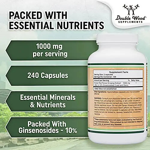 Ginseng Capsules (Korean Red Ginseng Extract, Panax Ginseng 10% Ginsenosides) Double Wood Supplements Au supplements