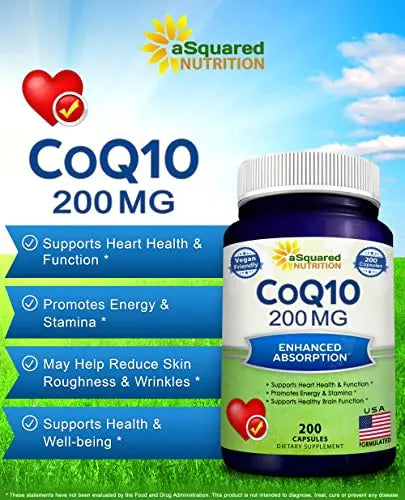 aSquared Nutrition CoQ10 (200 Capsules and 200mg) - High Absorption Vegan CO Q-10 aSquared Nutrition Au supplements