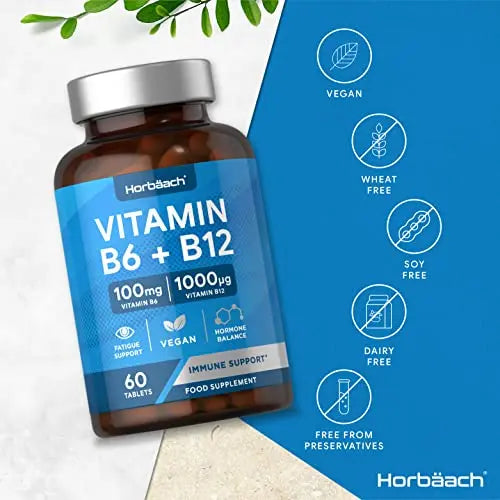 Vitamin B6 and B12 Tablets High Strength | 60 Count | with 100mg of Vitamin B6 Horbäach Au supplements