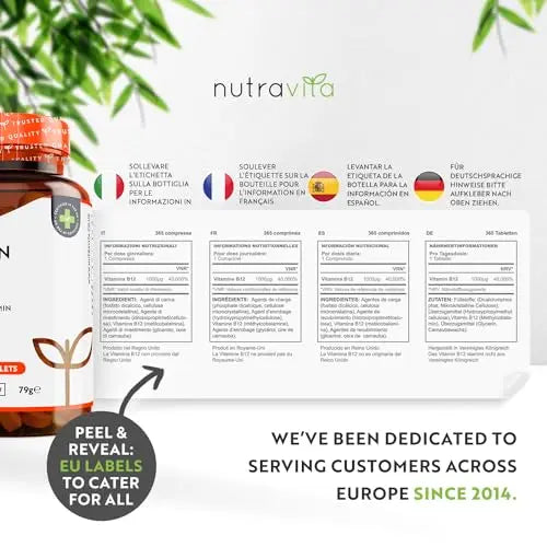 Vitamin B12 1000mcg - 365 High Strength Vegan Tablets (1 Year Supply) - Max Strength Nutravita Au supplements