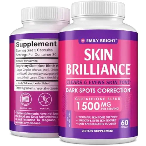 Glutathione Capsules - 1,500mcg Glutathione Supplement - Skin Tone Enhancer - Targets Emily Bright INC Au supplements
