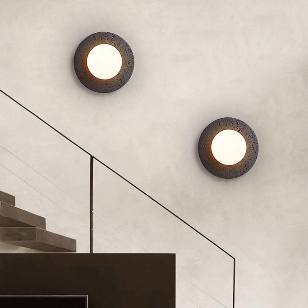 BFFGKGL Modern Natural Black Travertine Hallway Wall Sconce Nordic Creativity Round Transmittance Glass Bedside Wall Light Japanese Minimalist Aisle Wall Lamp For Living Room Stairs Living Room Balcon BFFGKGL Au supplements
