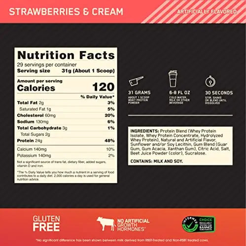Optimum Nutrition Gold Standard 100% Whey Protein Powder, Strawberries & Cream Optimum Nutrition Au supplements
