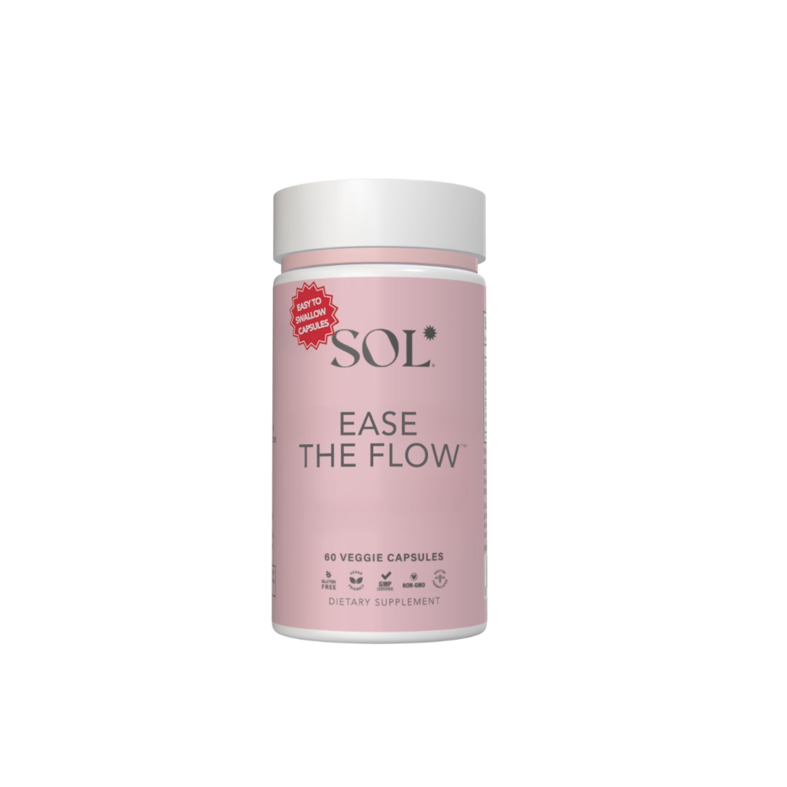 Sol Nutrition Ease the Flow - PMS Support, Menstrual Relief, PMDD Supplements, Period Relief Products, Eases Bloating & Mood Swings, Vitamins B6 & B8, 60 Easy-to-Swallow Capsules Sol Nutrition Au supplements