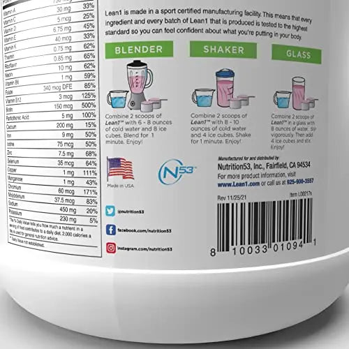 Lean1 Strawberry, 15 Serving tub, Fat Burning Meal Replacement by Nutrition53 N53 Au supplements