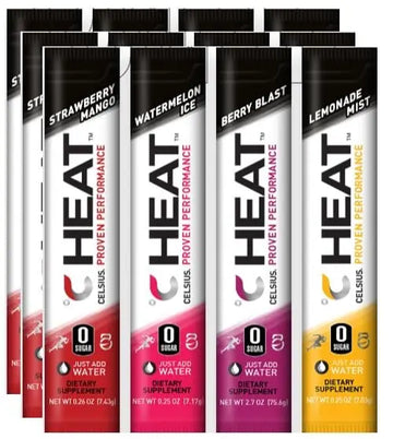 Celsius Heat On-The-Go Performance Energy Powder Stick Variety Packets Heath Secret Au supplements