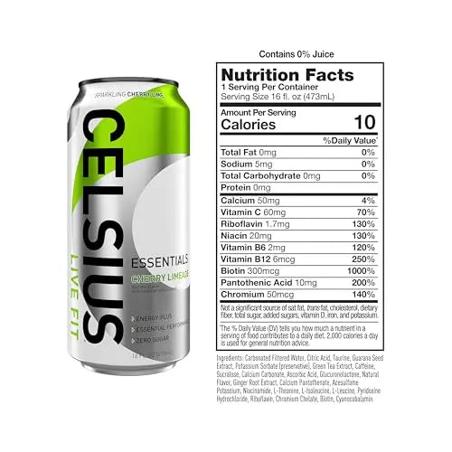 CELSIUS ESSENTIALS, Sparkling Cherry Limeade, Performance Energy Drink 16 Fl Oz CELSIUS Au supplements