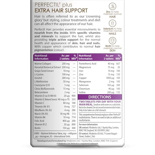 Perfectil Vitabiotics Multivitamin | Hair Growth and Thickening Formula | Supports Thicker, Healthy Hair | Vitamin D, E, Collagen, Biotin, and More Perfectil Au supplements