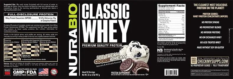 NutraBio Classic Whey Protein Powder- 25G of Protein Per Scoop - Ice Cream Cookie NutraBio Au supplements