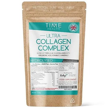 Ultra Collagen Complex - 126g Powder - Hydrolysed - Types I, II, III, V & X Collagen Time Health Au supplements