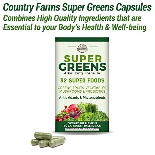 COUNTRY FARMS Super Greens Vegicaps, 32 Super Foods, Whole Food Supplement COUNTRY FARMS Au supplements