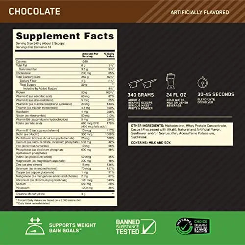 Optimum Nutrition Serious Mass Weight Gainer Protein Powder, Vitamin C, Zinc and Vitamin Optimum Nutrition Au supplements