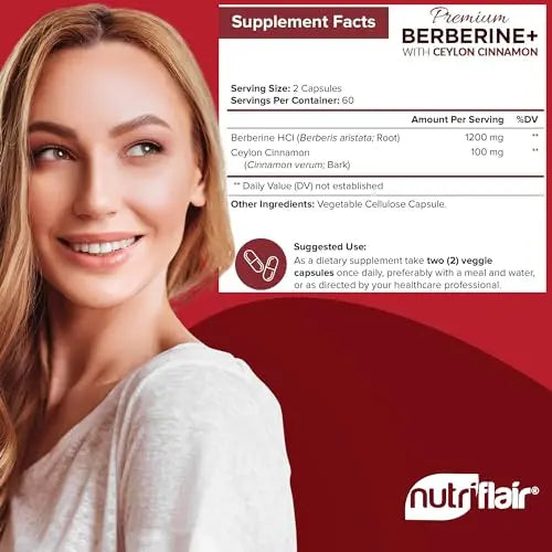 NutriFlair Premium Berberine HCL 1200mg, 120 Capsules - Plus Pure True Ceylon Cinnamon NutriFlair Au supplements