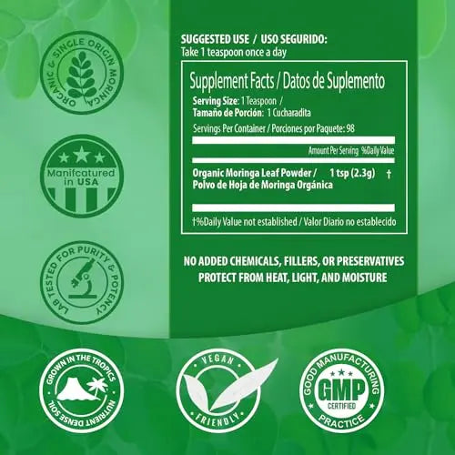 PURA VIDA MORINGA Moringa Powder Organic Single Origin - Premium 100% Leaf Powder PURA VIDA MORINGA Au supplements
