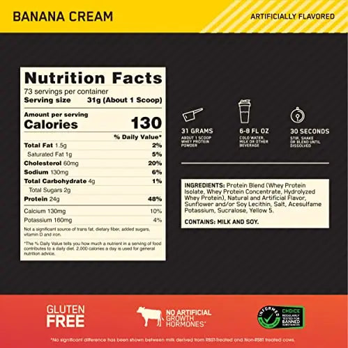 Optimum Nutrition Gold Standard 100% Whey Protein Powder, Banana Cream, 5 Pound Optimum Nutrition Au supplements