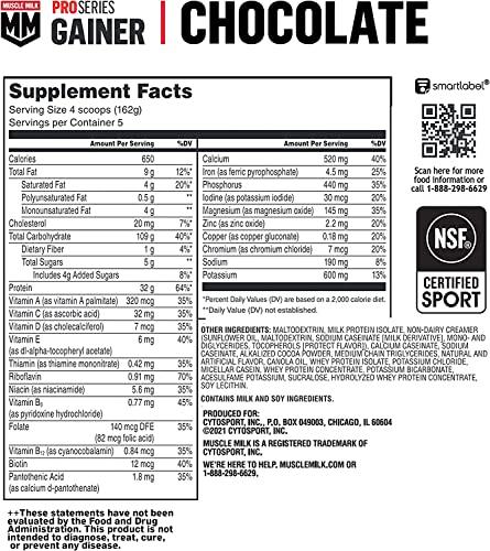 Muscle Milk Gainer Protein Powder, Chocolate, 32g Protein, 5 Pound Muscle Milk Au supplements