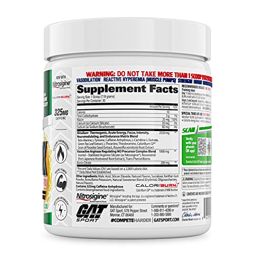 GAT SPORT NITRAFLEX Burn, Pre Workout Thermogenic Powder, Apple Melon, 30 Servings GAT SPORT Au supplements