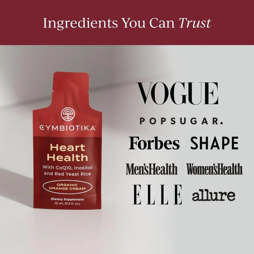 CYMBIOTIKA Heart Health Supplement with CoQ10, Red Yeast Rice & Inositol, Gluten Free Supplements to Support Circulation & Aging, Organic Orange Cream Flavor, 30 Pack CYMBIOTIKA Au supplements