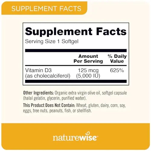 NatureWise Vitamin D3 5000iu (125 mcg) Healthy Muscle Function, and Immune Support NatureWise Au supplements