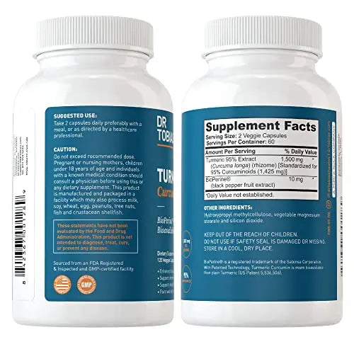 Dr. Tobias Turmeric Curcumin Supplement with BioPerine & Black Pepper, Extra Strength Dr. Tobias Au supplements