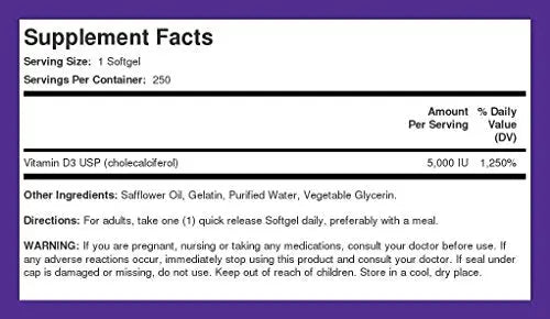 Piping Rock Vitamin D3 5000 IU | 250 Softgels | High Potency Supplement | Non-GMO Piping Rock Au supplements