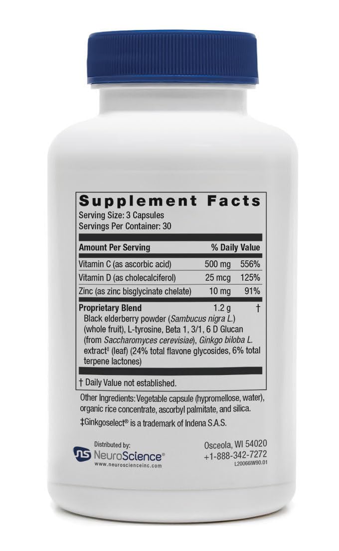 Neuroscience ImmuWell - Immune Support & Brain Supplement for Memory and Focus with Vitamin C and Zinc, Vitamin D & Elderberry - Promotes Immunity, Mood, Energy, and Cognitive Function (90 ct) NeuroScience Au supplements