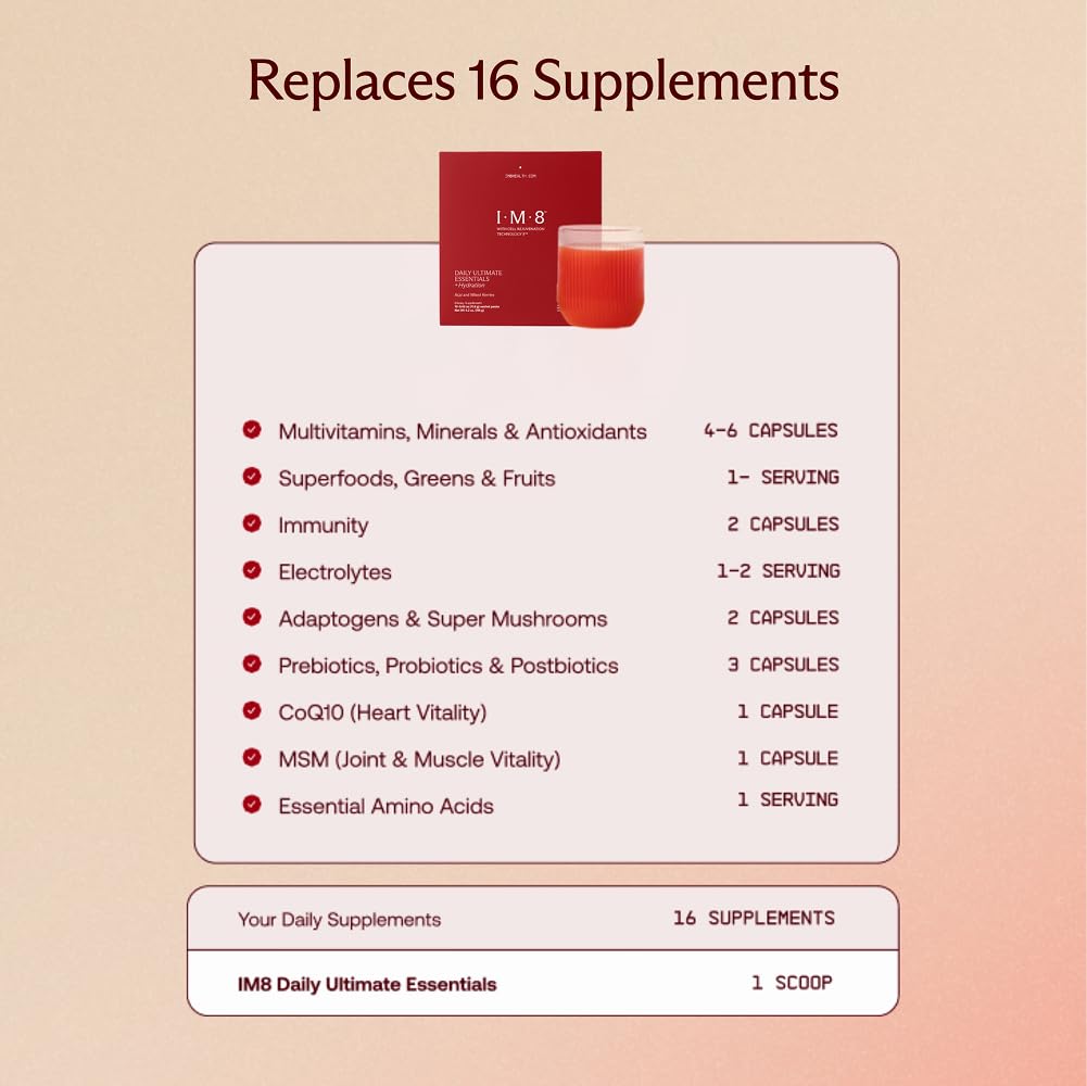 IM8 Daily Ultimate Essentials All-in-One Multivitamin Supplement, 92 Nutrient Rich Ingredients CoQ10, Probiotics, Vitamins, Greens, Gluten Free, Vegan, IM8 Au supplements