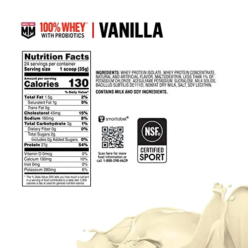 Muscle Milk 100% Whey With Probiotics Protein Powder, Vanilla, 1.85 Pound, 23 Servings Muscle Milk Au supplements