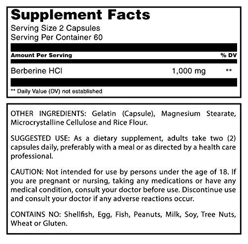 Amazing Formulas Berberine 1000mg Per Serving 120 Capsules Supplement | Non GMO Amazing Nutrition Au supplements