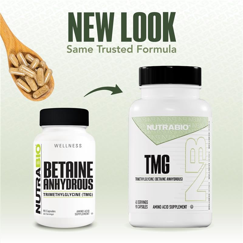 NutraBio TMG Supplements Betaine Anhydrous 500mg Capsules, Trimethylglycine Homocysteine Support NutraBio Au supplements