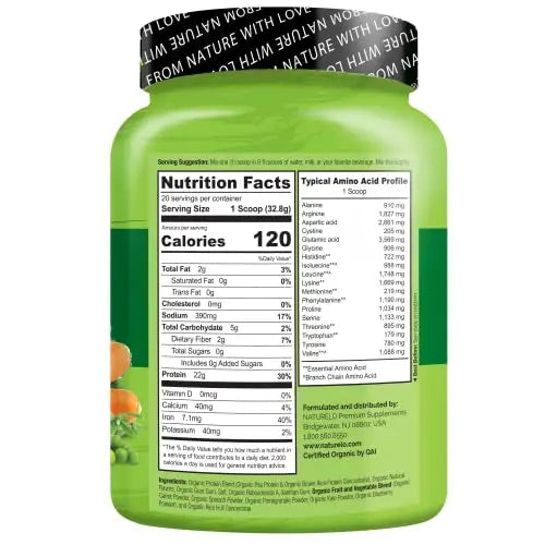 NATURELO Plant Protein Powder, Vanilla, 22g Protein - Non-GMO, 20 Ser NATURELO Au supplements