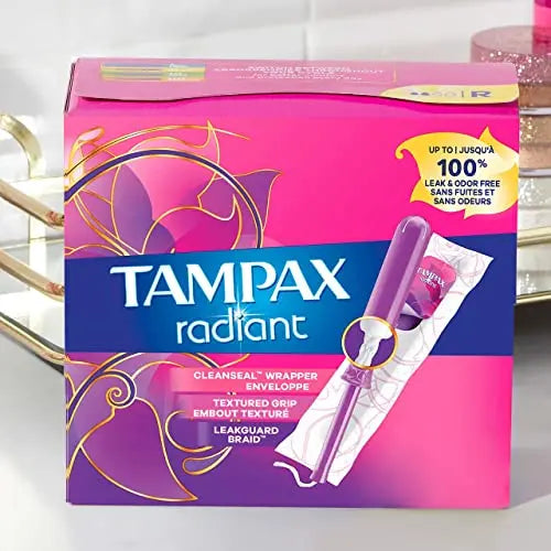 Tampax Radiant Tampons Multi Pack with LeakGuard Braid, Light/Regular Absorbency, Unscented, 26 Count Tampax Au supplements