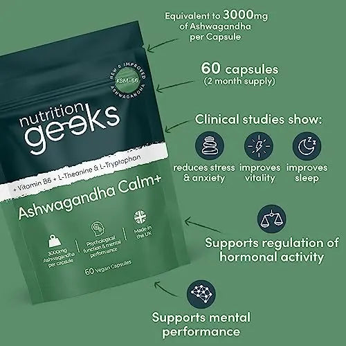 Ashwagandha KSM 66 Complex - 3000mg Enhanced with Amino Acids & Vitamin B6 Nutrition Geeks Au supplements