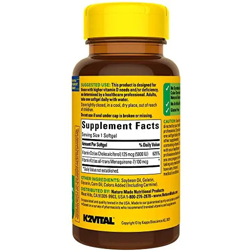 Nature Made Vitamin D3 K2, 5000 IU (125 mcg) Vitamin D, Dietary Supplement for Bone Nature Made Au supplements