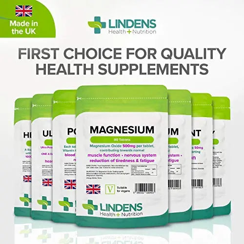 Lindens 500mg Magnesium Tablets | 90s 1-a-Day | Made in The UK | Tiredness, Muscle Lindens Au supplements