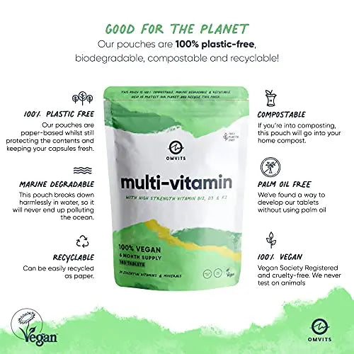 Vegan Multivitamins & Minerals - With High Strength Vitamin B12, D3, K2 & Iron Omvits Au supplements