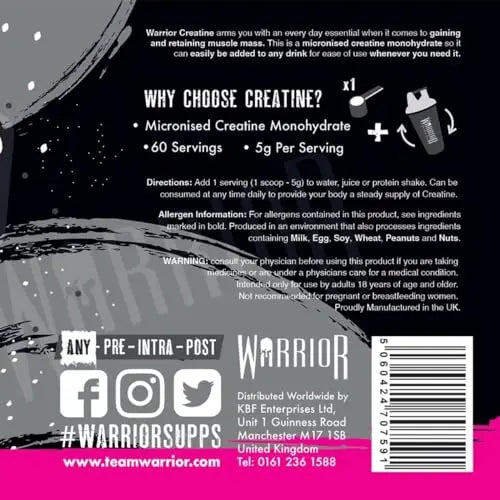 Warrior Creatine Monohydrate Powder – 300g – Micronised for Easy Mixing and Consumpti Warrior Au supplements