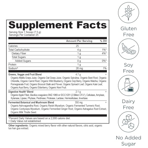 Ancient Nutrition SuperGreens Powder with Probiotics, Organic Berry Flavor Greens, Made from Real Fruits, Vegetables and Herbs, Digestive and Energy Support, 25 Servings, 6.7oz Ancient Nutrition Au supplements