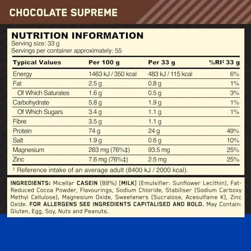 Optimum Nutrition Gold Standard 100% Casein Slow Digesting Protein Powder with Zinc Optimum Nutrition Au supplements