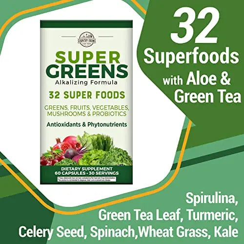 COUNTRY FARMS Super Greens Vegicaps, 32 Super Foods, Whole Food Supplement COUNTRY FARMS Au supplements