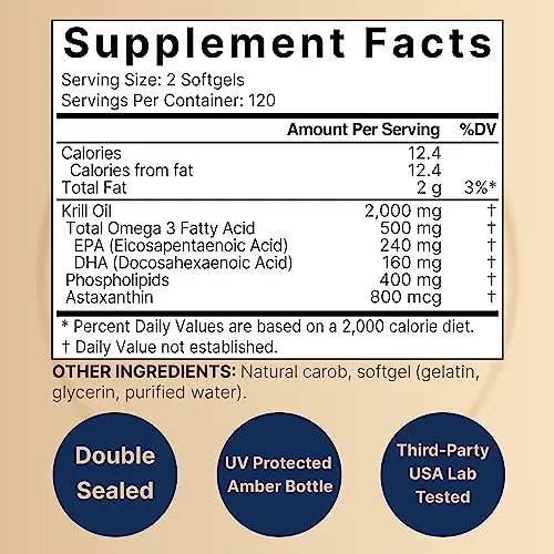 Antarctic Krill Oil 2000mg Supplement, 240 Softgels, 3X Strength Natural Source of Omega NatureBell Au supplements