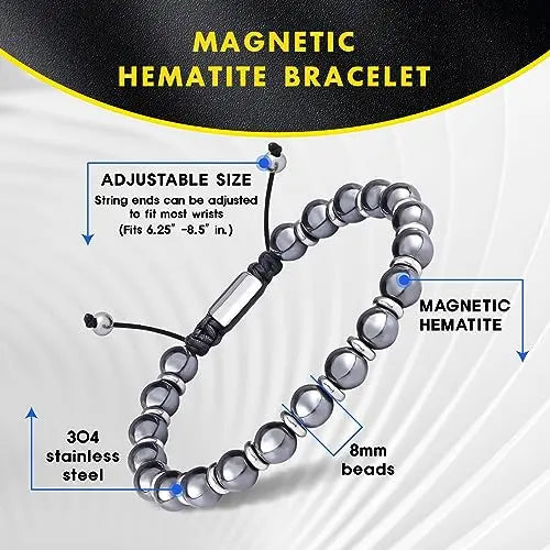 CARITATE Magnetic Hematite Bracelet for Women and Men, Healing Energy Beaded Bracelet CARITATE Au supplements