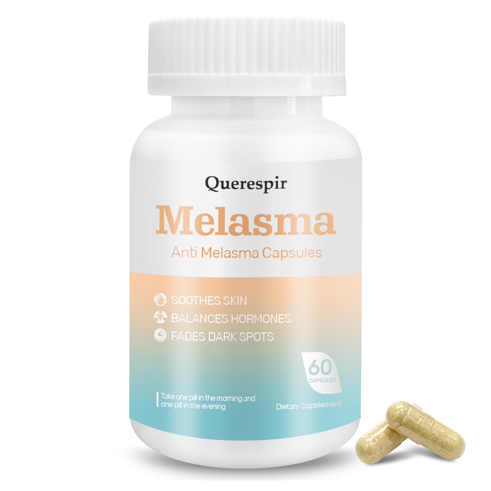 Melanina Anti-Melasma Capsule, Melasma Dark Spot Remover, Melanin Supplement, Spots Remover for Face & Body, Vitamin C & Turmeric Extract, Brightens & Even Skin Tone - 60 Capsules Querespir Au supplements