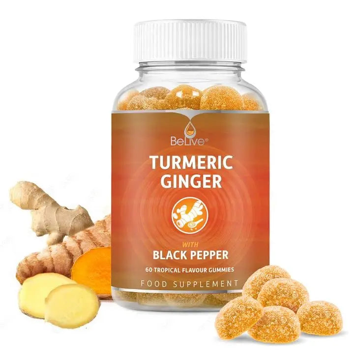 BeLive Turmeric Curcumin with Black Pepper & Ginger - 60 Gummies I Turmeric and Ginger BeLive Au supplements