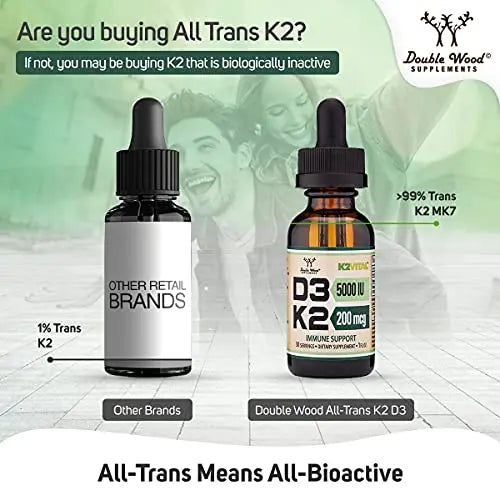 Vitamin D3 K2 5,000 IU Liquid Drops (5,000 IU of D3 and 200mcg of 99.9% All-Trans Double Wood Supplements Au supplements