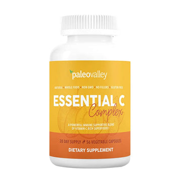 Paleovalley Essential C Complex - Vitamin C Supplement for Immune Support - 1 Pack, 450mg - Organic Superfoods Unripe Acerola Cherry, Camu Camu, Amla Berry Paleovalley Au supplements