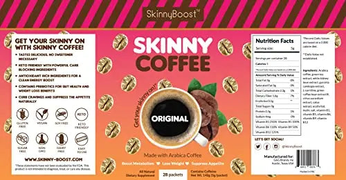 Skinny Boost Skinny Coffee- (Unflavored) Instant Sticks Made with Arabica Coffee, Garcinia SkinnyBoost Au supplements