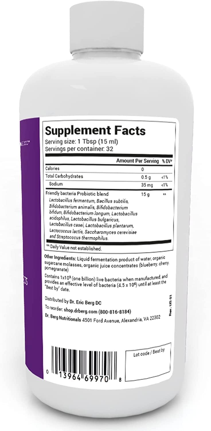 Dr. Berg's Friendly Probiotic Liquid Supplement Drink Mix w/ 12 Live Probiotics Strains Dr. Berg Nutritionals Au supplements