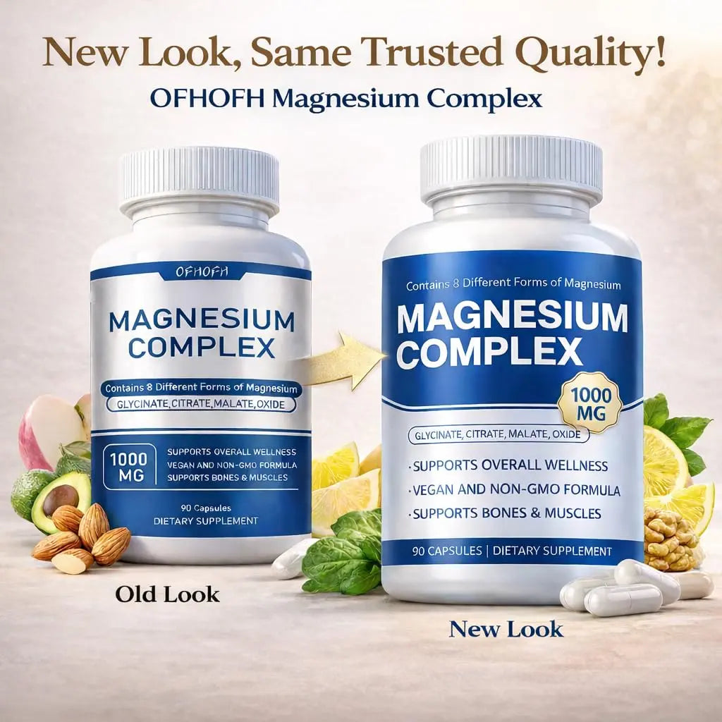 Magnesium Complex Supplement 8 Elemental - Magnesium Glycinate, Citrate, Malate, Oxide | Easy Absorption for Bones, Muscle, Energy, Vegan, Non-GMO 90 Capsules (1pc) OFHOFH Au supplements