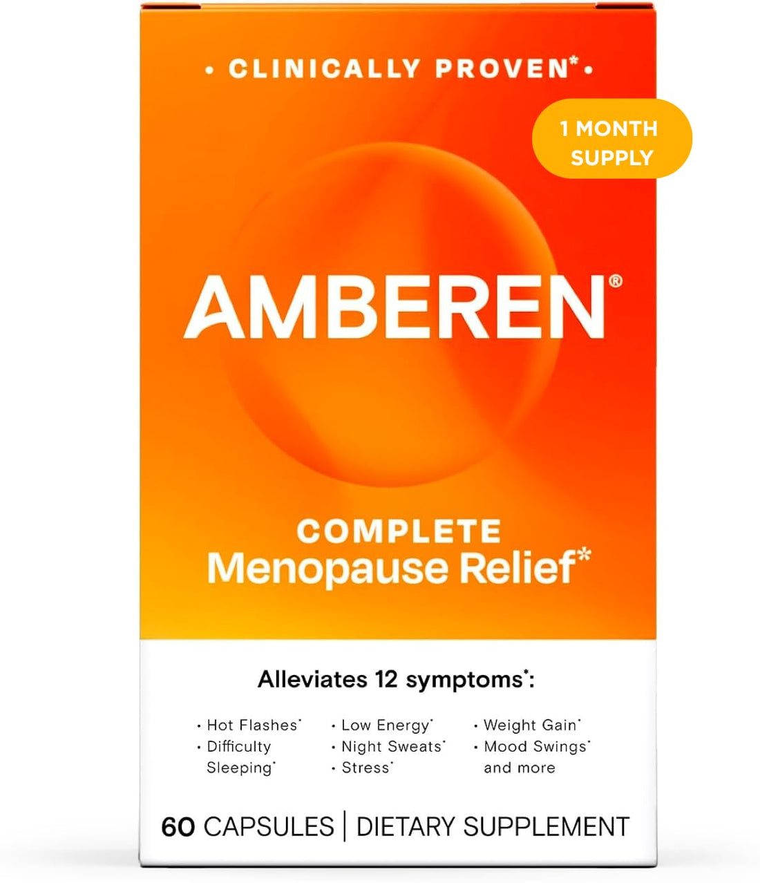 Amberen Menopause Supplement for Women, 60 Capsules, Clinically Proven, Helps Support Hormone Balance, Helps Relieve 12 Menopause Symptoms: Hot Flashes, Night Sweats, Mood Swings and More Amberen Au supplements